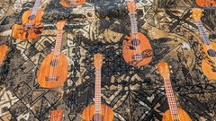 Hawaiian/Polynesian Tribal UKULELE Print w/Tapa Cloth background COTTON FABRIC