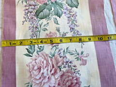 2 rolls ~150 total yds mauve cotton(?) 11″W floral border print fabric, +8 pcs