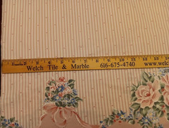Pink & White Stripe Fabric with Single Scalloped, Floral Border – 70″ x 35″ wide