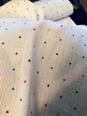 VTG Tiny Multicolored Yellow Red Blue Green Stars on White Faux Dimity BTHY