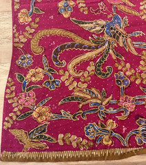 VTG Traditional Handmade Indonesian Cotton Batik Fabric Bird Lotus Flowers 41×92