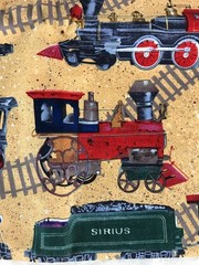 3 Yards Erlanger Blumgart 110″x42″ Railroad Trains Cotton Fabric – Sandy Colored