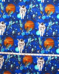 1 yd 100% Cotton Fabric Space with Astronauts, Space Ships Planets Satellites