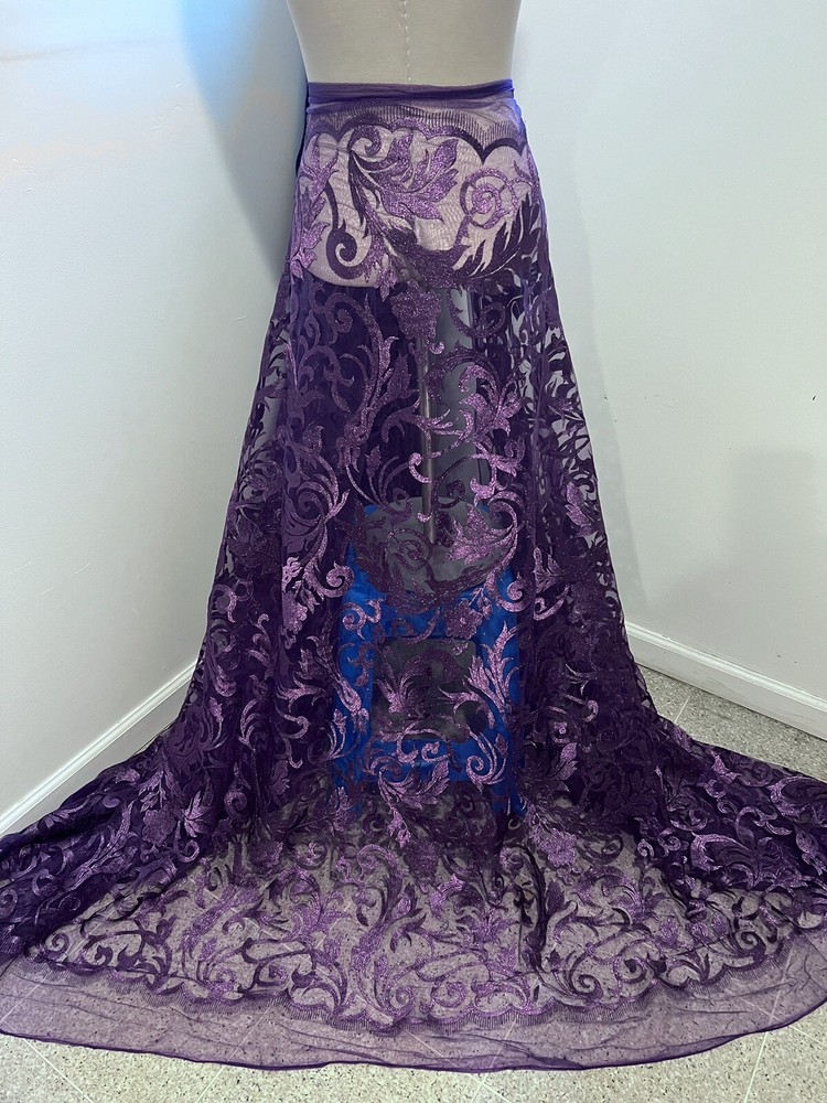 PURPLE Embroidery Lace Fabric 50” Width Sold By The Yard