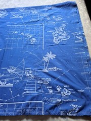 Vintage Hawaiian Islands Cotton Blue & White Fabric Ocean 44″ x 4 yards