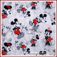 BonEful Fabric FQ Cotton B&W Red Dress Girl Boy DISNEY Comic Mickey Minnie Mouse