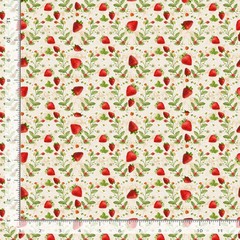 Food Fabric | Berry Sweet Strawberry & Flowers Ecru | Timeless Treasures YARD