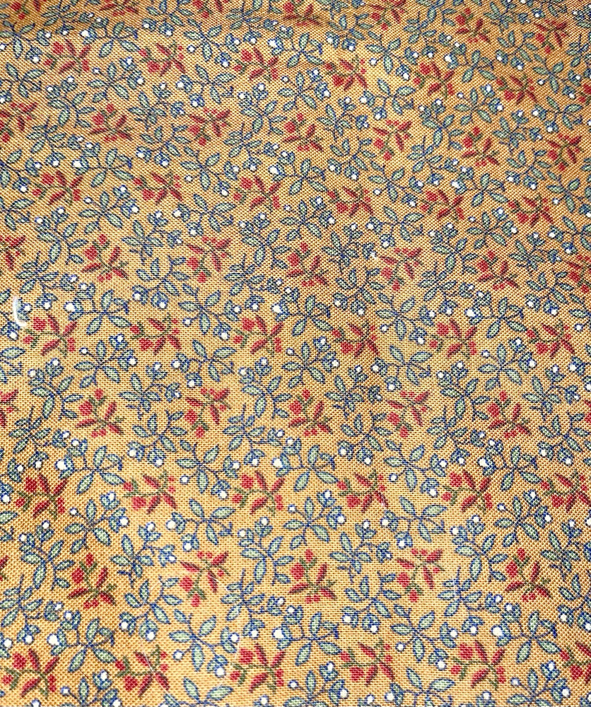 VTG 1930 Repro Ditzy Red & Green Florals on Gold /Mustard BTFE