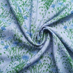 Retro Dress Material 55” Wide By Yard Rayon Viscose Poplin Fabric Blue Floral