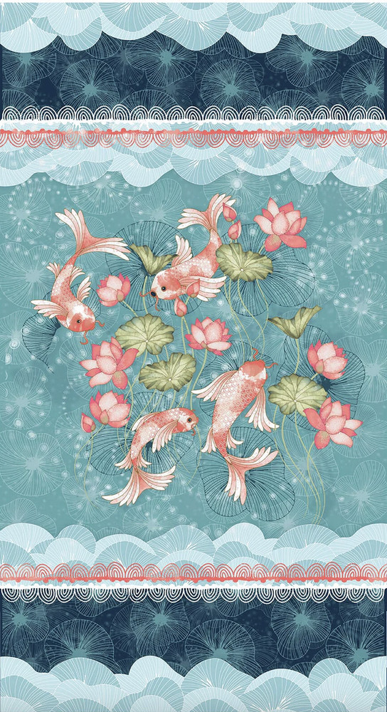 Studio E Koi Garden 24″ Panel Multi Cotton Fabric By The Yard