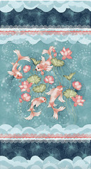 Studio E Koi Garden 24″ Panel Multi Cotton Fabric By The Yard