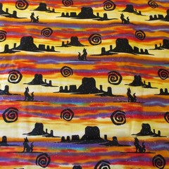 Cotton Fabric Southwestern Colorful Kokopelli Desert Coyotes Sky 1yd 29″ x 44