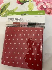 80 5” Squares For Quilting And Crafts. White Polka Dots On Red Green Yellow Blue