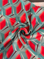 Blue brown white pink red geometric shapes 60″ wide 78″ long deadstock Spain