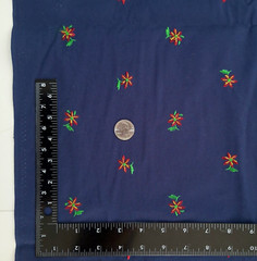 VTG Embroidered Mini Flowers On Dark Blue Cotton Blend Fabric 39″ L x 44″ W