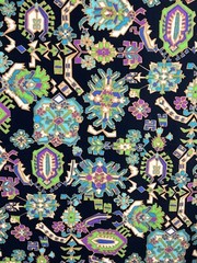 Carsilco Screen Print Fabric 61×102 ￼ turquoise purple Egyptian black