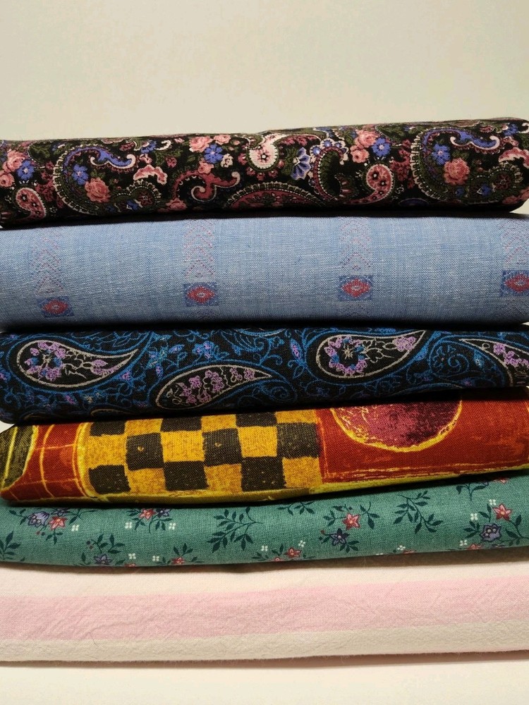 6 Different Cotton Fabric Pieces For A Total Of 10+ Yards Of Quality Fabrics