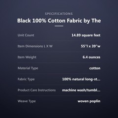 Black 100% Cotton Fabric by The Yard for Sewing DIY Crafting Fashion Design W…