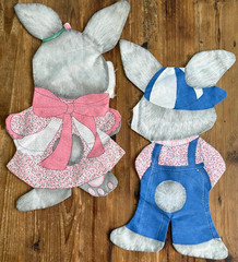 2 Vintage Cut & Sew Fabric Panel Spring Mills Bunny Rabbits Pillow Not Stuffed