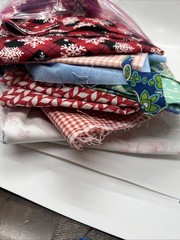 Mixed Fabric Scrap Bag Cotton Prints Gingham Floral Christmas Snowflake Craft