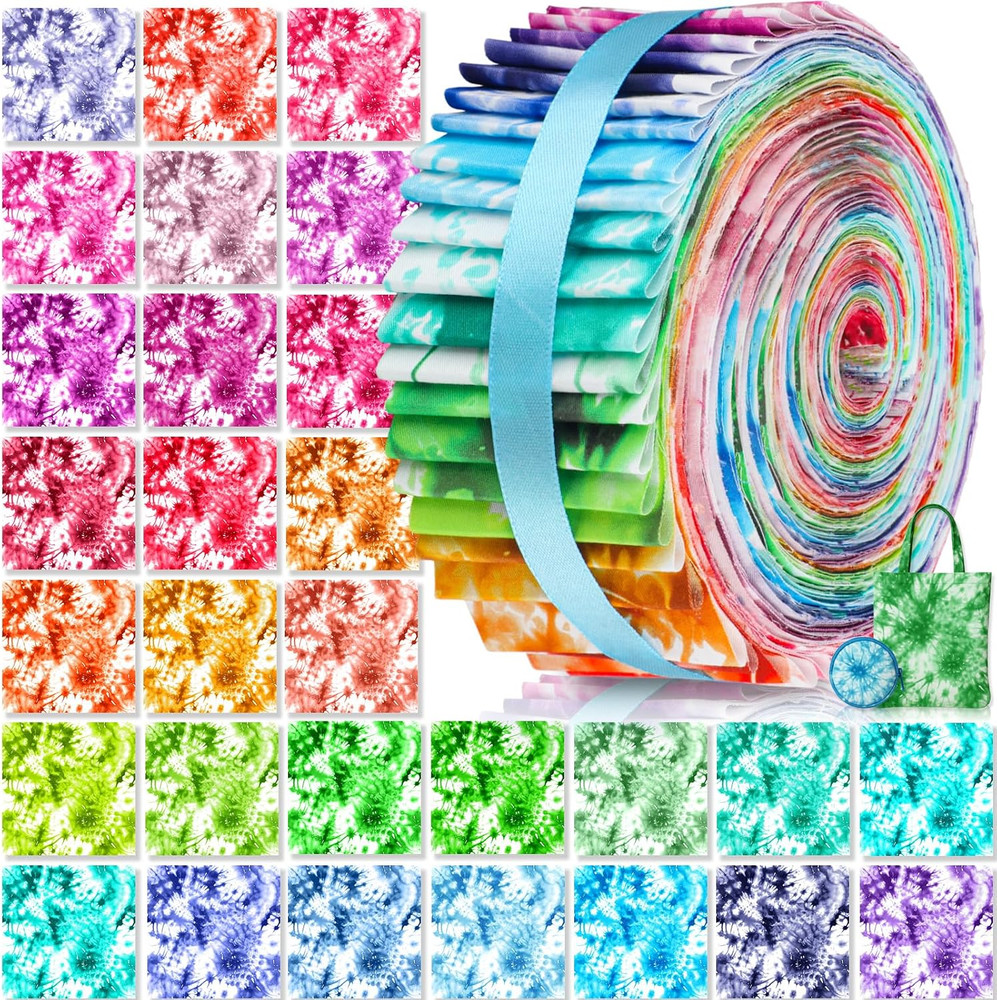 60 Pcs Jelly Tie Dye Fabric Roll 2.6 X 40″ Cotton Fabric Strips Bundles Precut P