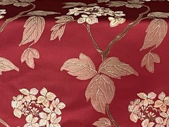 Embossed Embroidered Faux Silk Fabric Gold Red Floral Leaf Motif Design 7.19 y