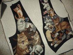 TAPESTRY PRINT SIAMESE CAT KITTENS OR PUPPY DOGS DALMATIONS 30 X 30 BROWN BLACK