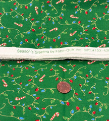 Christmas Light Strings*Candy Canes*on Green * Fabri-Quilt *100% Cotton *8″ x21″