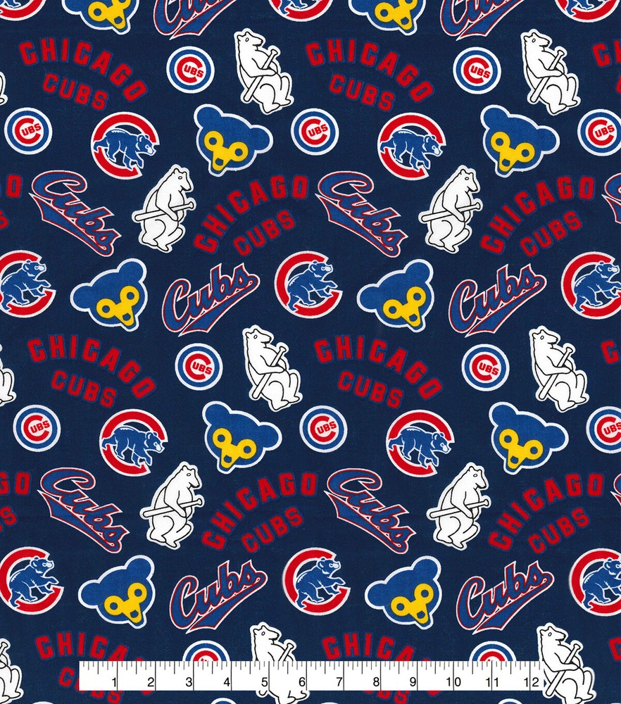 CHICAGO CUBS CLASSIC CUBBY LOGOS Cotton Half Yard 18″x 44″