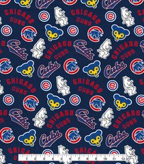 CHICAGO CUBS CLASSIC CUBBY LOGOS Cotton Half Yard 18″x 44″
