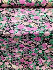 FUCHSIA PINK GOLD Floral Brocade Fabric Sold By The Yard Green Leaves For Dress