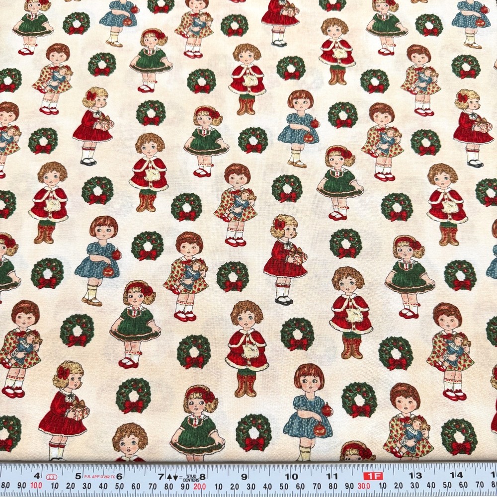 Paper Doll Christmas Girls Wreaths Windham Fabrics Cotton by the HALF YARD