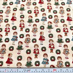 Paper Doll Christmas Girls Wreaths Windham Fabrics Cotton by the HALF YARD