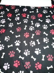 Hobby Lobby Fabrics Black Background Red/Gray Paws White Bones 2 Yards x 42″