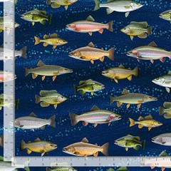Animal Fabric | Cabin Rules Fish Allover Dark Blue | Timeless Treasures YARD