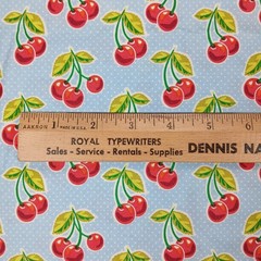 Waverly Inspirations Cherries Fabric Powder Blue Dots 2 Yards 44″ Cotton Retro