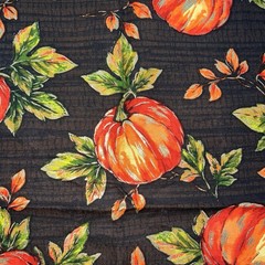 Fall Autumn Orange Pumpkins Brown Wood Background Quilters Cotton Fabric Remnant