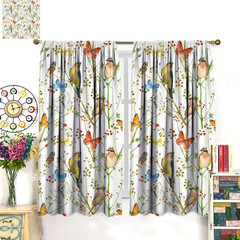 Spring Flowers Birds Curtains Watercolor Retro Patterns Colorful Butterfly Natur