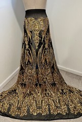 Gold Black 4way stretch sequin Lace fabric 50” Width Sold By The Yard