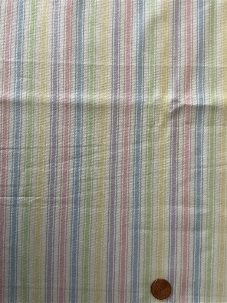 Vintage Multicolor Pastel Ticking Stripe Cotton Fabric 44” x 42” Wide