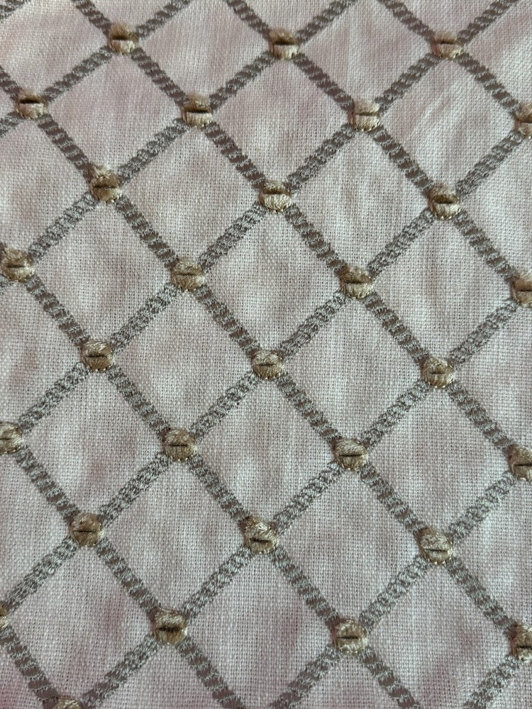 1.5 Yard Remnant of Gray, Yellow and White Embroidered Diamond Home Decor Fabric