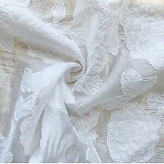 White Beige black Organza Jaquard Fabric, flower embroidery Wedding dress