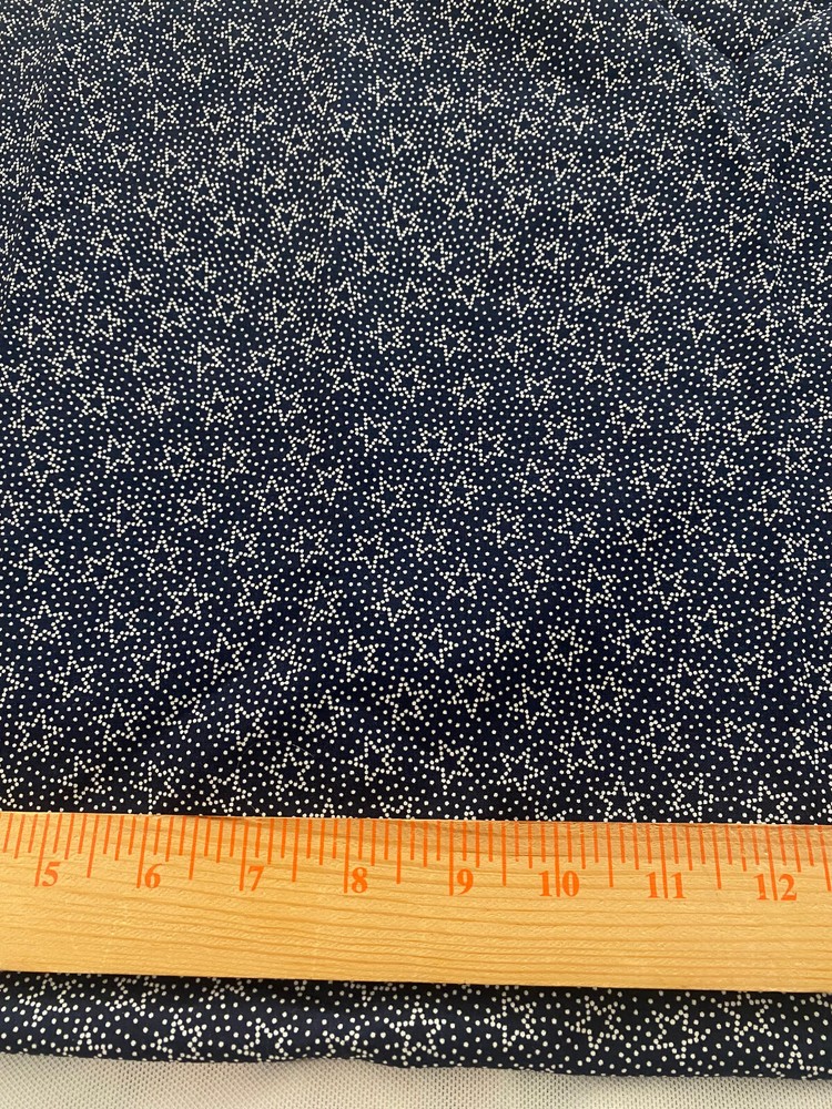 White stars & dots on navy blue background/ cotton quilting fabric 1 yd 19″x 45″