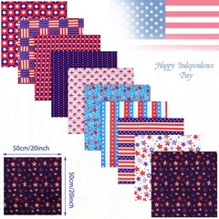 10 Pcs Patriotic Cotton Quilting Fabric Bundle, 20×20 Inch 4th of July Red White