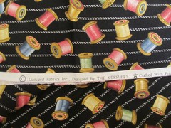 Cotton Fabric Vintage Colorful Wooden Spools on Black Concord Kesslers 1yd x 44