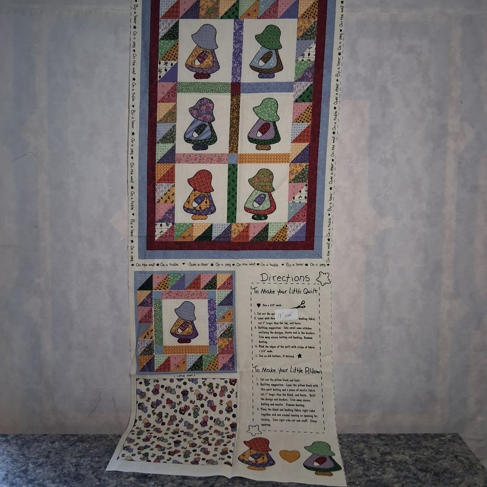 Vintage SUN BONNET SUE Fabric Panel for LITTLE QUILT & PILLOW 26″ x 18″