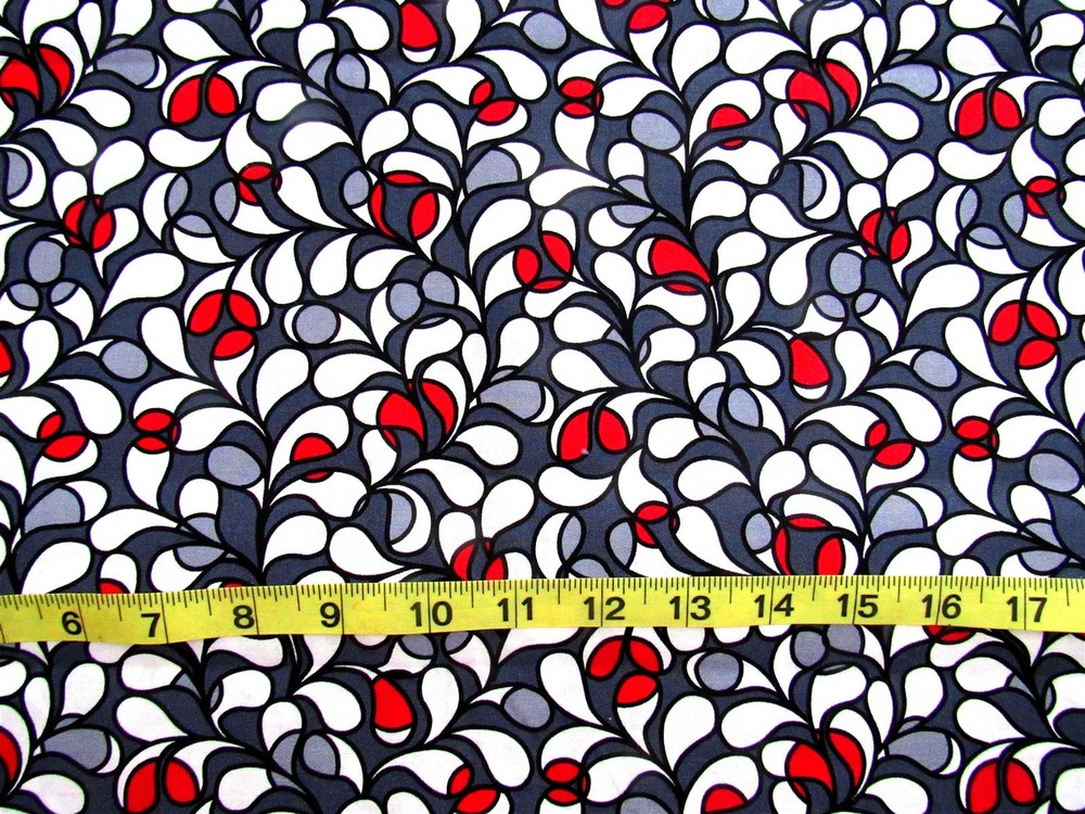 1 yd 100% Cotton Fabric Dark Grey, Grey, White & Red Design All Over