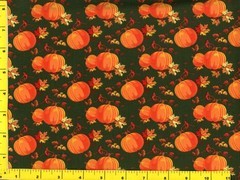 Pumpkins & Fall Leaves on Dark Green Quilting Fabric by Yard #854