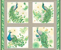 36″ X 44″ Panel Imperial garden Peacock Peacocks Metallic Fabric Panel D588.74