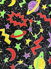 VTG NEW Fabric Outer Space Princess Fabrics Galaxy Planets Moons Stars 94”x45”